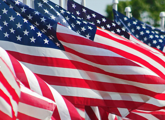 United States Flags flying